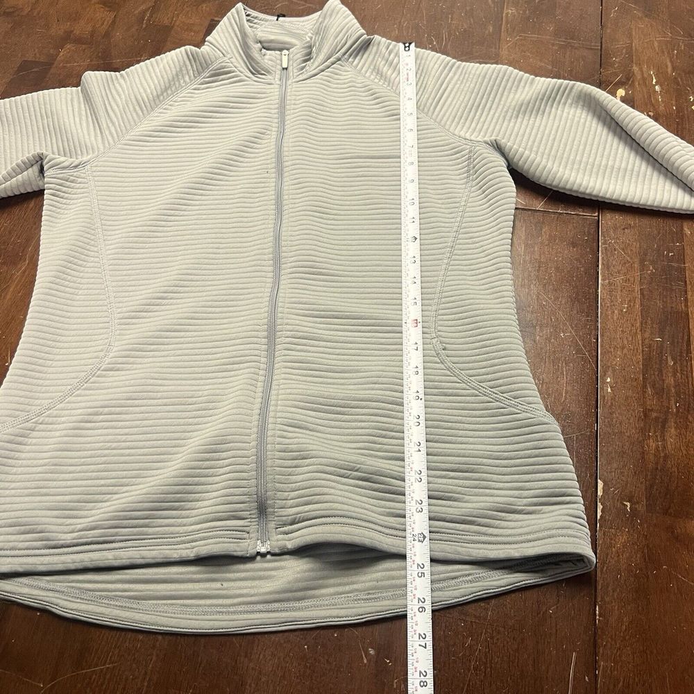 Adidas Jacket Womens Large Gray Ribbed Zip Up Outdoors Run Workout Thumb Holes - Picture 9 of 9